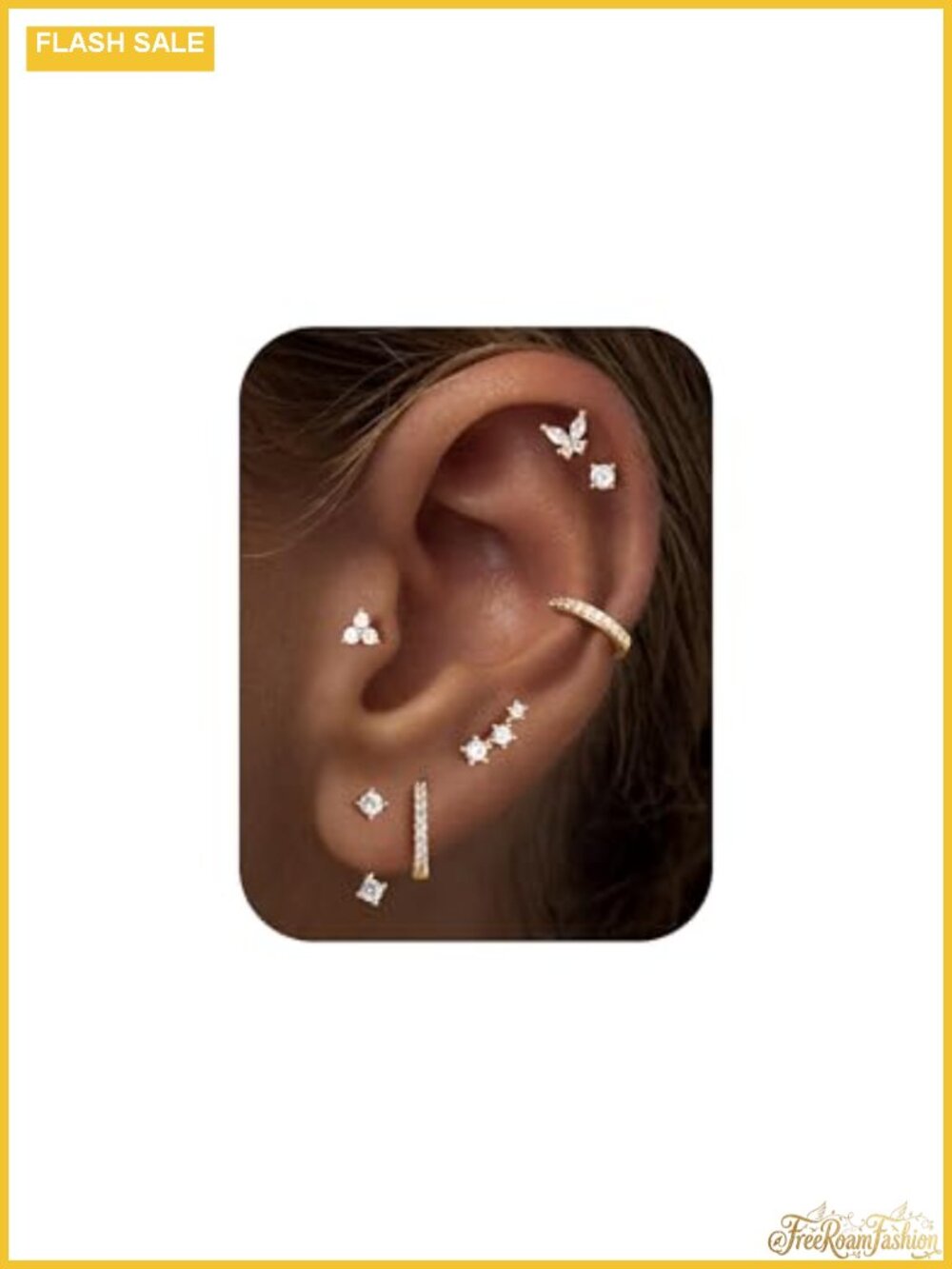 14k Gold Plated Hypoallergenic Earring Stack Set - 7 Pairs Studs & Hoops